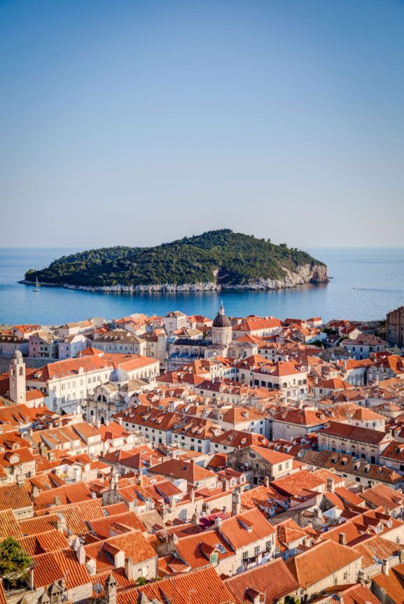 Aerial view of Dubrovnik’s old town and the Adriatic