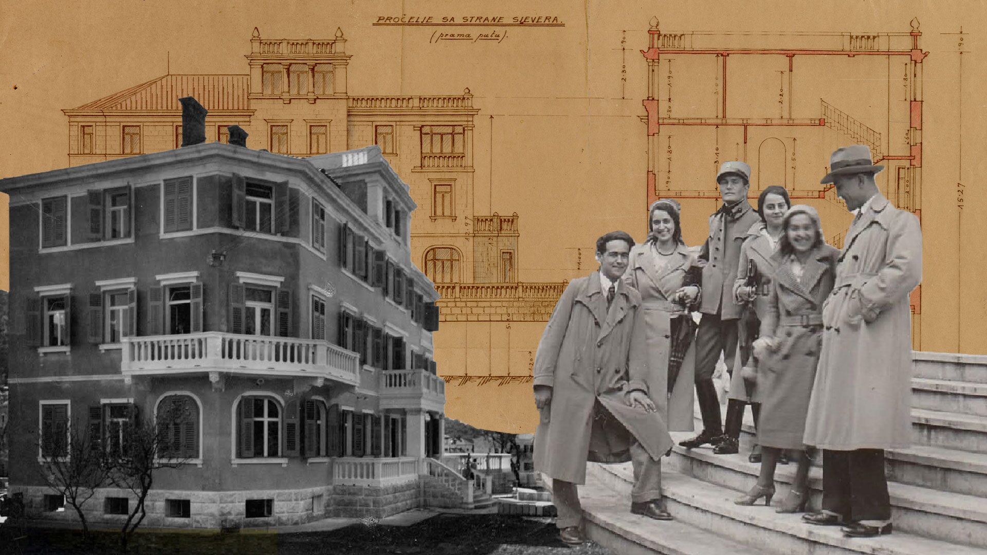 Historic photographs and architectural drawings of Hotel Zagreb